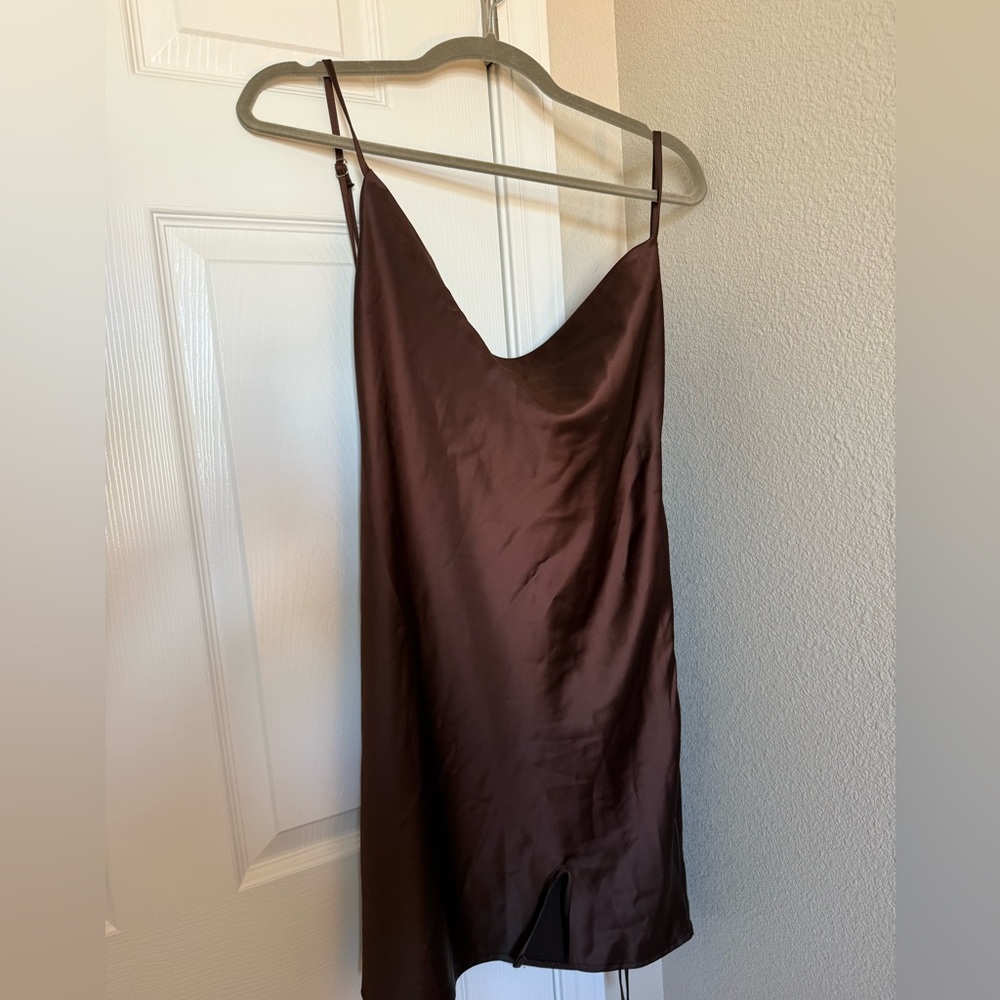Satin Slip Dress Brown
